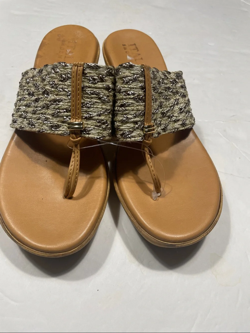 Italian Shoemakers Tan Made in Italy Braided-Strap Wedge Sandal sz 8.5